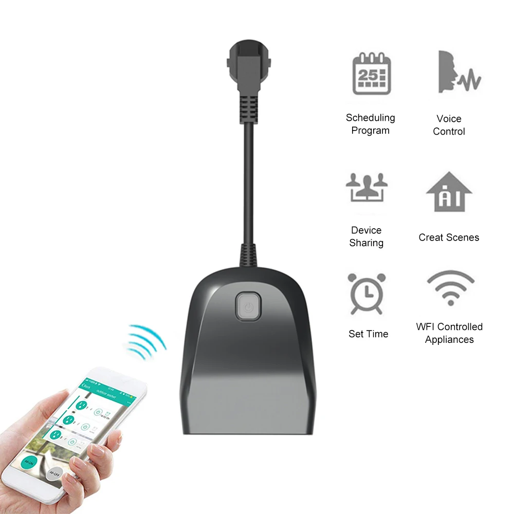 

Smart WiFi Socket 1 In 2 Out Wireless Switch Outdoor Weatherproof Smart EU Plug iOS& Android APP Remote Control Timing Function