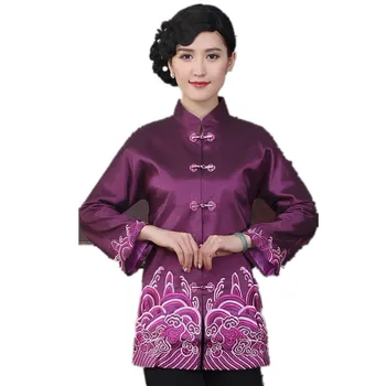 

High Fashion Purple Chinese Tradition Women's Embroider Coats Jackets Outerwear National Women Tang Suit Jacket M L XL XXL 3XL
