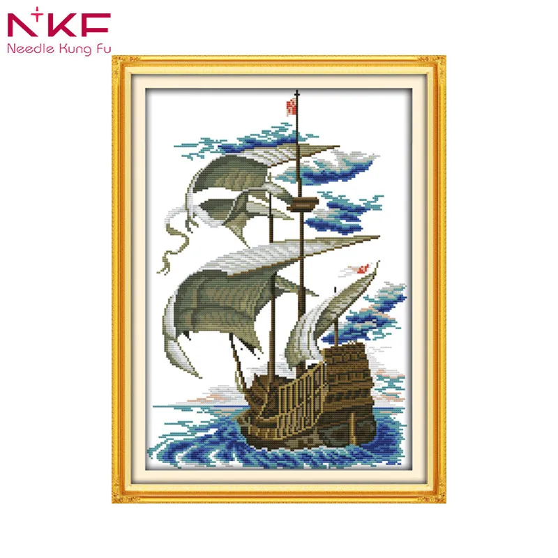 

Sailing boat landscape painting home decor counts print on canvas Cross Stitch Kit diy dmc embroidery needlework sets Sales