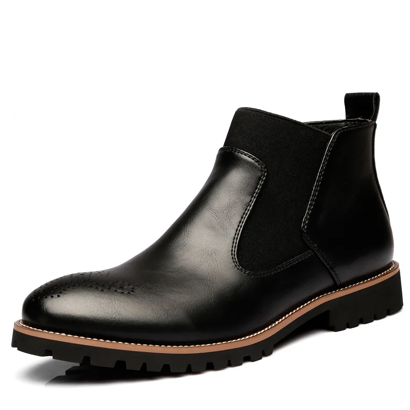 NPEZKGC/сезон осень-зима; ботильоны челси из натуральной кожи; Мужская обувь в винтажном стиле; классические мужские повседневные ботинки в байкерском стиле - Цвет: Black