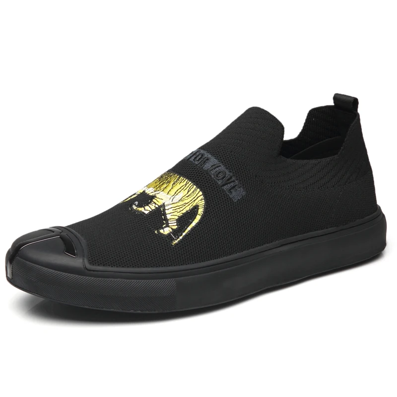 

2019 New Men Loafers Flyknit Casual Slip On Male Boat Driving Fashion Sneakers Comfortable Man Black Flat Shoes DA0111