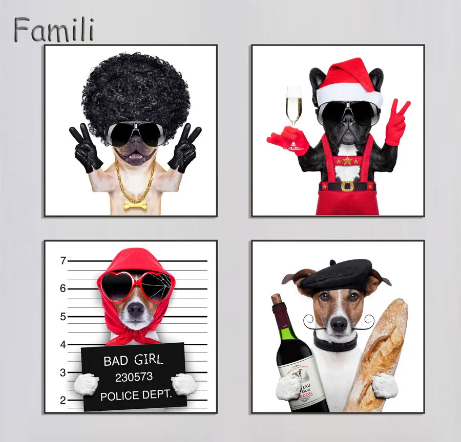 Funny Dog Wall Art Prints Pet Puppy Hipster Animals Canvas