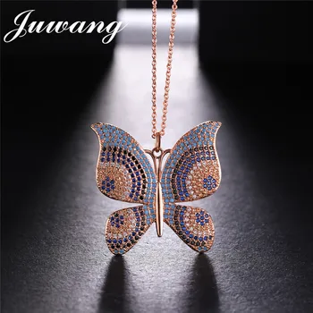 

JUWANG Brand Colorful AAA Rhinstone Butterfly Shape Link Chain Necklaces & Pendants Fashion Wedding Jewelry for Women
