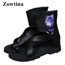 Черные кожаные мужские летние ботинки; сандалии на плоской подошве с принтом; пляжные вьетнамки; повседневные дизайнерские шлепанцы; мужские модные сандалии; Masculina