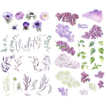 

1 PCS Violet Flowers Floral Cosas Kawaii Precut Stickers Scrapbooking Stationery Washi Tape Set School Supplies