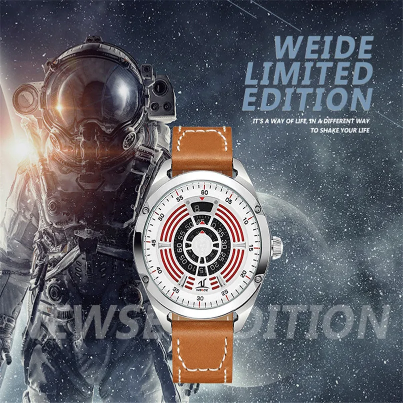 

WEIDE Genuine Black Leather Strap Stainless Steel Case Water Resist Wristwatch Men's Casual Analog Digital Display Quartz Watch