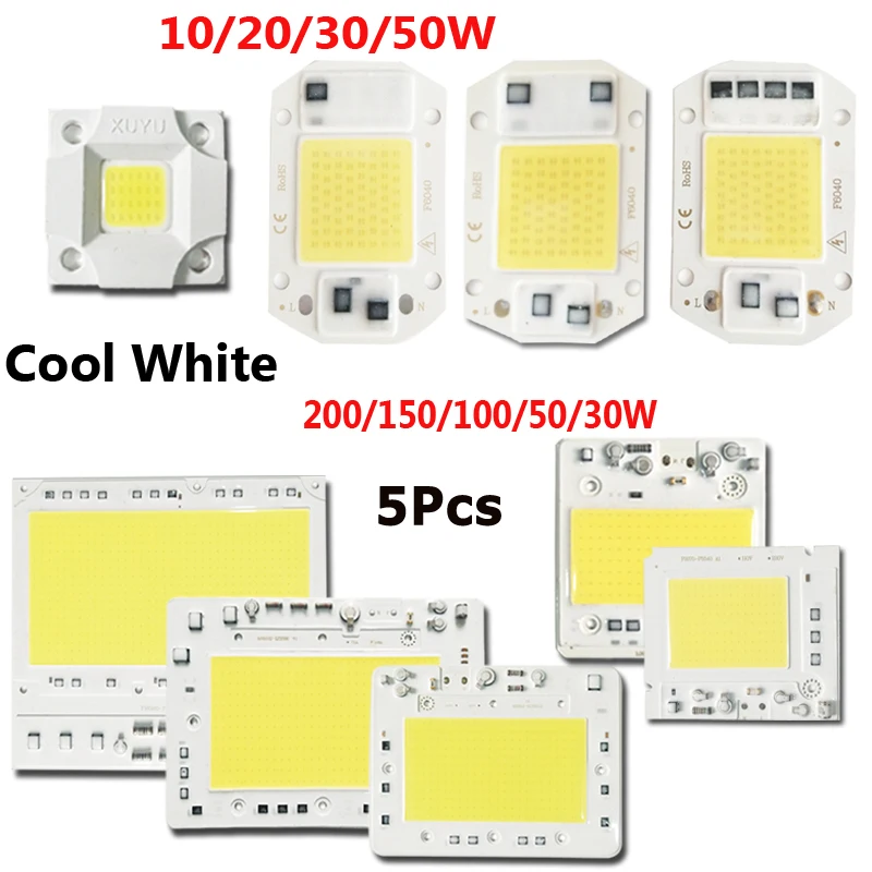 1/5 штук 10-200 W прожектор лампы холодный белый свет источник Вход 220 V COB светодиодный