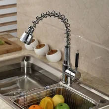 Хромированная Латунь Весна Кухня Раковина кран Палуба Гора вытащить двойное распылительное сопло горячей холодной смеситель Водопроводной воды