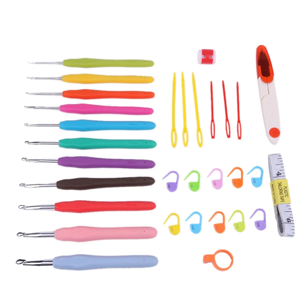 Knitting Tools Kit Plastic Crochet Hook Needle Weaving Tool Locking