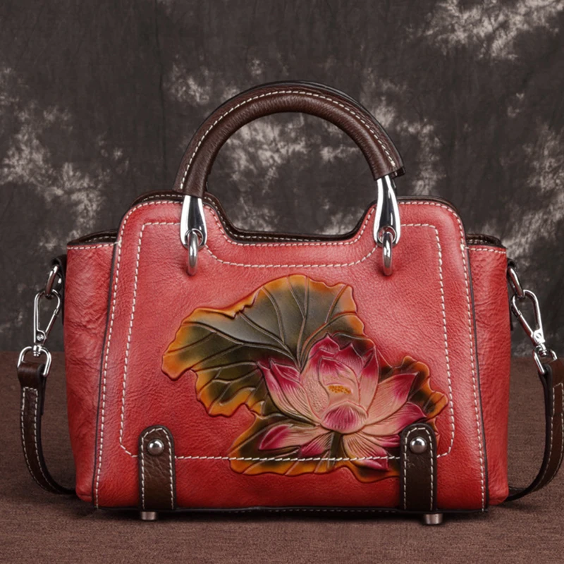 Винтажный дизайн, сумка через плечо, Сумка с Цветочным Тиснением, женские сумки с верхней ручкой, натуральная кожа, женская сумка-мессенджер на плечо