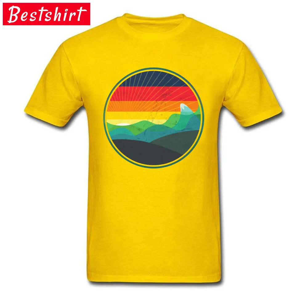 Sea Sunset Europe T-Shirt for Men Pure Cotton Summer/Autumn Tees Gift Tee Shirt Short Sleeve Classic Round Collar Sea Sunset yellow