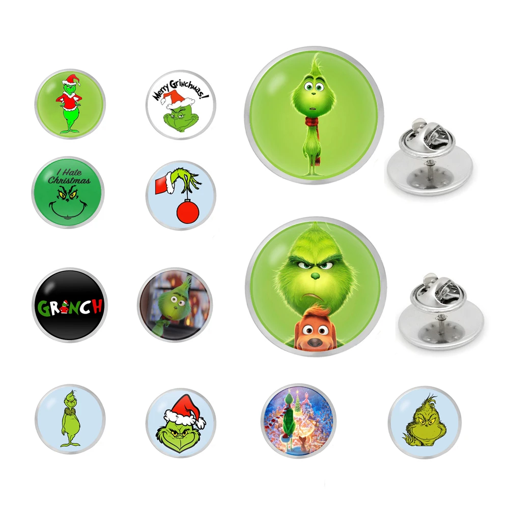

Hot The Grinch Pin Brooch glass Circle Animal pin The Grinch Anime Jewelry Children's Christmas gift The Avengers;