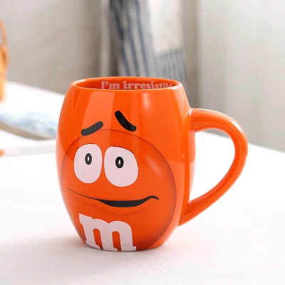 Подлинная милая M& M мм бобы кофе молоко чашки мультфильм выражения творческий керамический цвет глазури фруктовый сок чай чашка - Цвет: Orange cup