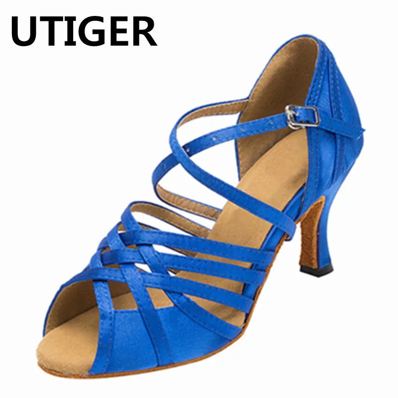 Women's Latin Dance Shoes Satin Chacha Ballroom Dancing shoes 7CM 8.5CM