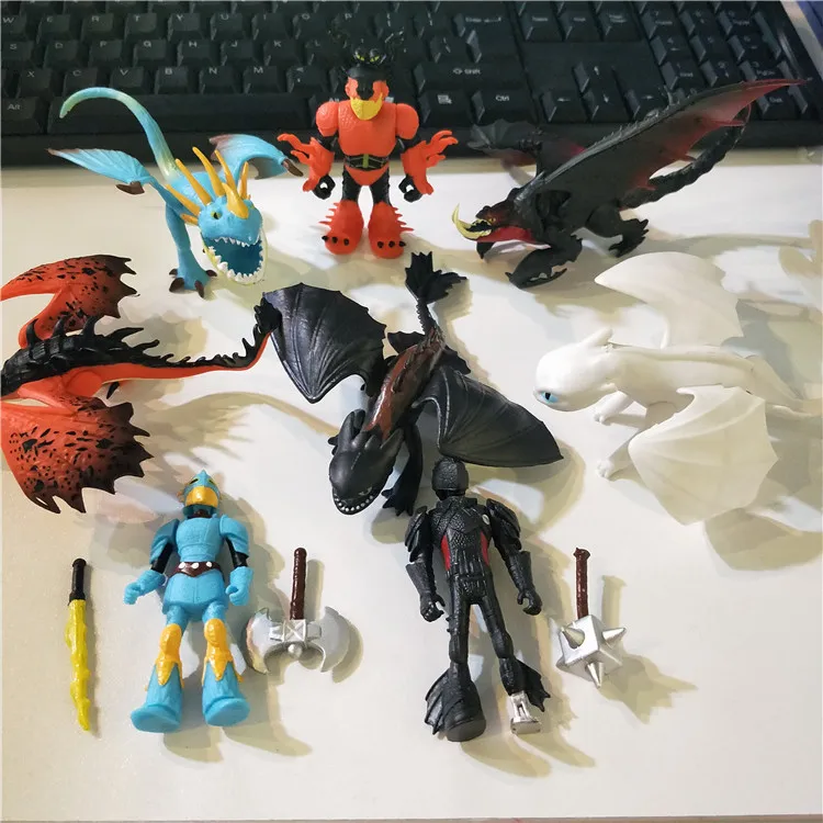 New 8 Pieces/Lot How to Train Your Dragon 3 Toothless Light Fury Night Fury Action figure White Dragon Toys Children's gift