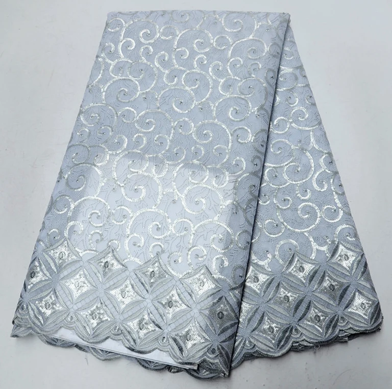 

5Yards/Lots African Organza Lace Fabric 2018 High Quality Nigerian Sequins Lace Fabric with Stones Beaded For Wedding