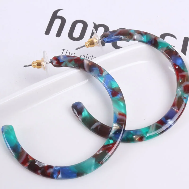 

UJBOX 2019 Spring Summer Colored Acetate Earrings Women Big 48mm Acetic Acid Hoop Earrings Factory Wholesale