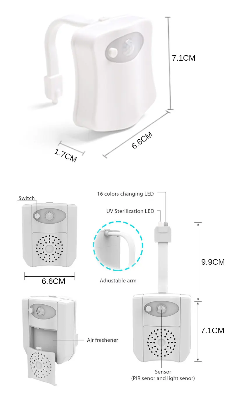Светильник для унитаза с датчиком движения, 16 цветов, для тела, активированный pir светильник, свежий воздух, декоративный Ночной светильник, УФ, умный led