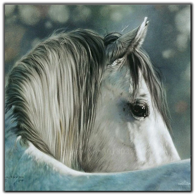 

5D Diy Diamond Painting Cross Stitch White Horse Looking Back Needlework Diamond Embroidery Full Round Mosaic Decoration Resin