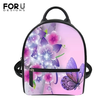 

FORUDESIGNS Women PU Leather Mini Backpack Flower Buterfly Prints Pattern Beauty Travelling Backpack Fashion Daily Girls Bags