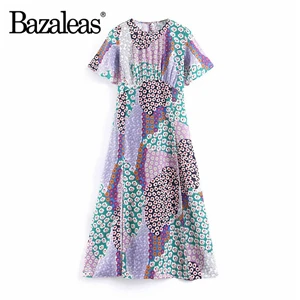 Bazaleas, винтажное, цветное, лоскутное, цветочный принт, для женщин, vestidos, праздничное, длинное платье, Пляжное, с разрезом, женские платья, Прямая поставка - Цвет: Y39