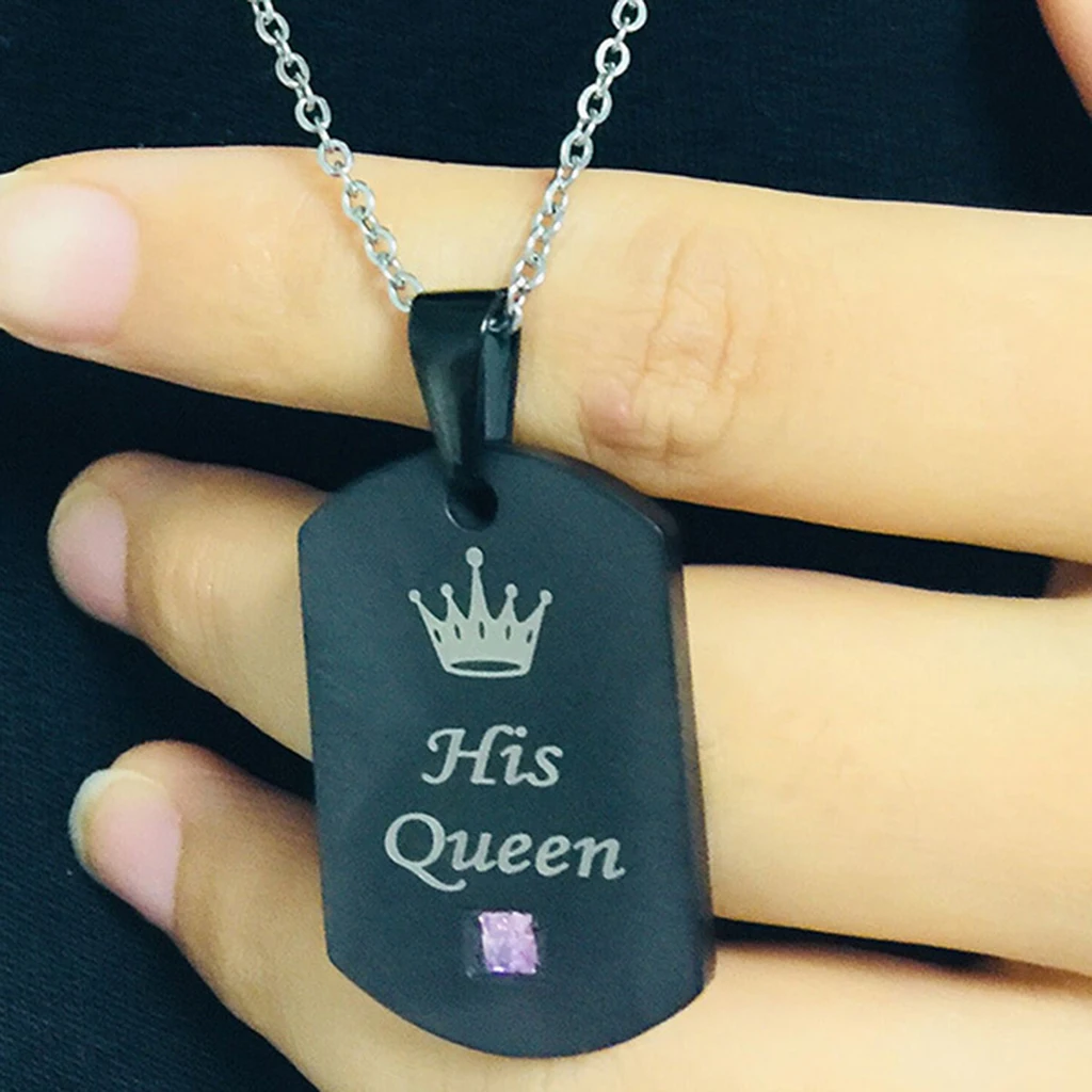 MagiDeal His Queen Her King Stainless Steel Crown Tag Puzzle Piece Matching Couple Necklace Fashion Jewelry