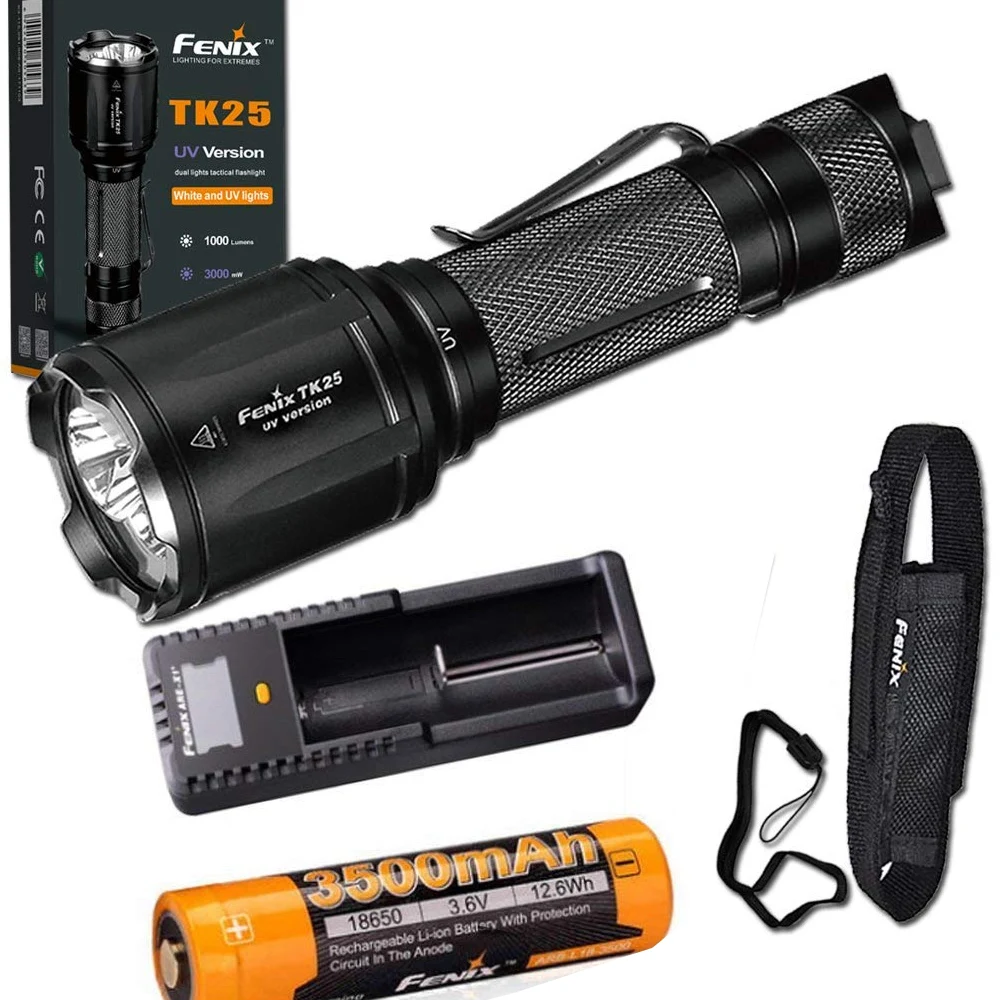 

Fenix TK25 UV 1000 Lumens white/3000mW ultra violet (UV) Dual Beam LED Flashlight (TK25UV) + ARB-L18-3500 battery ARE-X1+ charge