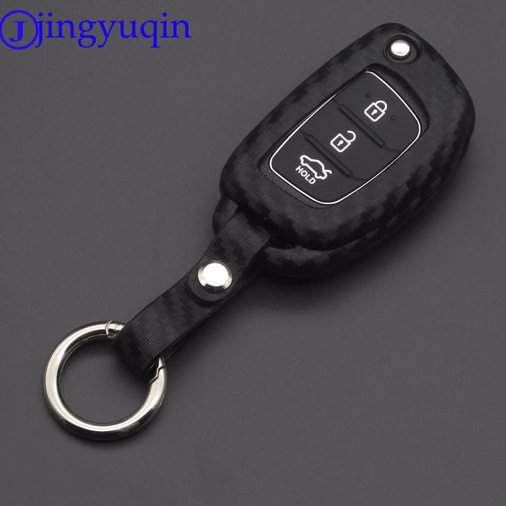 Carbon Fiber Silicone Key Case Key Cover keychain For Hyundai solaris Tucson Creta i10 i20 Elantra Verna