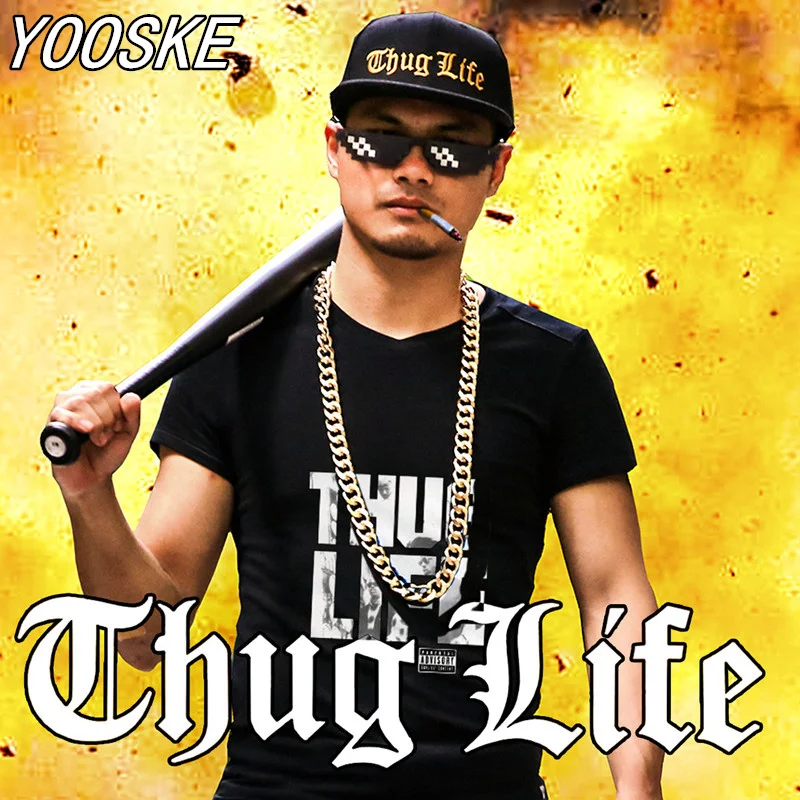 Yooske Thug Life Очки Шапки Цепочки и ожерелья иметь дело с ним Солнцезащитные очки для женщин Для мужчин Брендовая Дизайнерская обувь Thug Life Maker Pixel Защита от солнца Очки