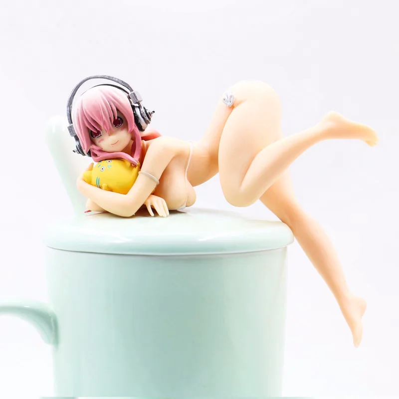 Action Figure SUPERSONICO Super Sonico Sexy Swimsuit Bikini Bend Over Cup 10cm PVC Swimwear Beach Queens Doll Gift Model Anime