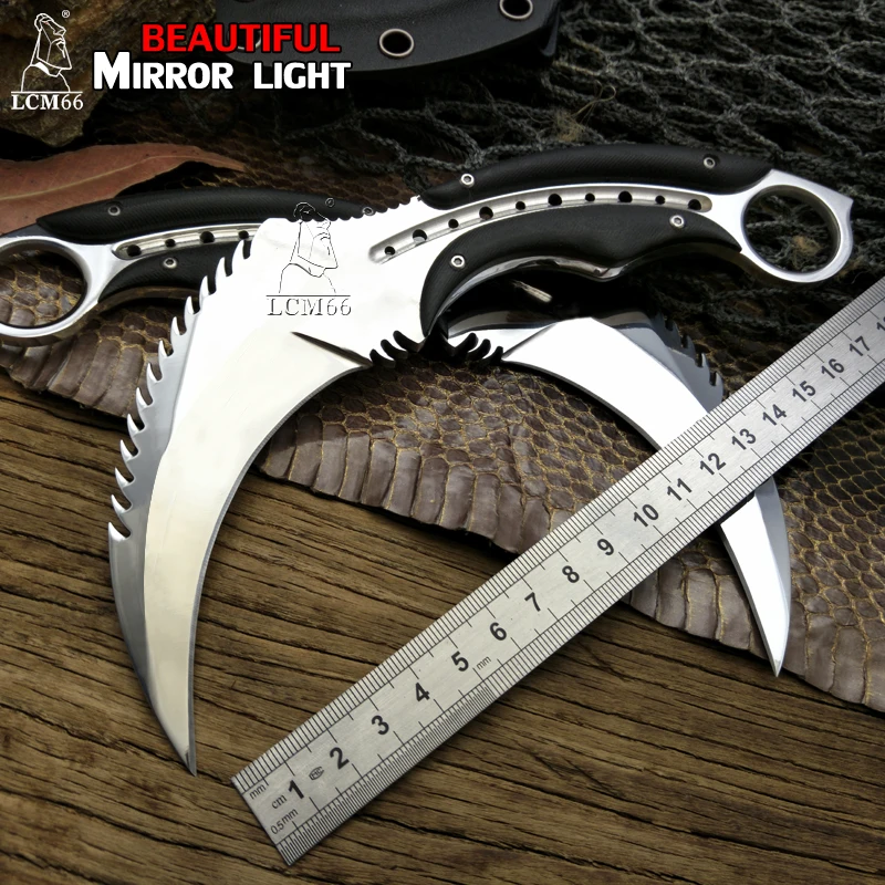 Comprar LCM66 espejo luz escorpión garra cuchillo al aire libre camping jungla supervivencia batalla karambit hoja fija caza cuchillos autodefensa