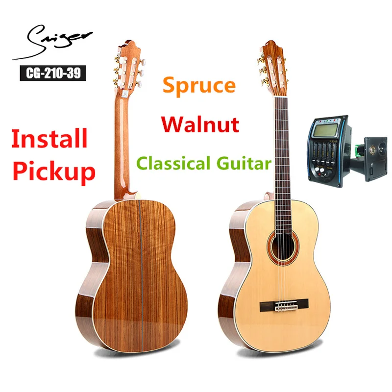 Spruce Classical Guitar Acoustic Electric Nylon String 39 Inches Guitarra 6 Strings Install Pickup Guitars Walnut Wood Color Spruce Classical Guitar Acoustic Electric Nylon String 39 Inches Guitarra 6 Strings Install Pickup Guitars Walnut Wood Color