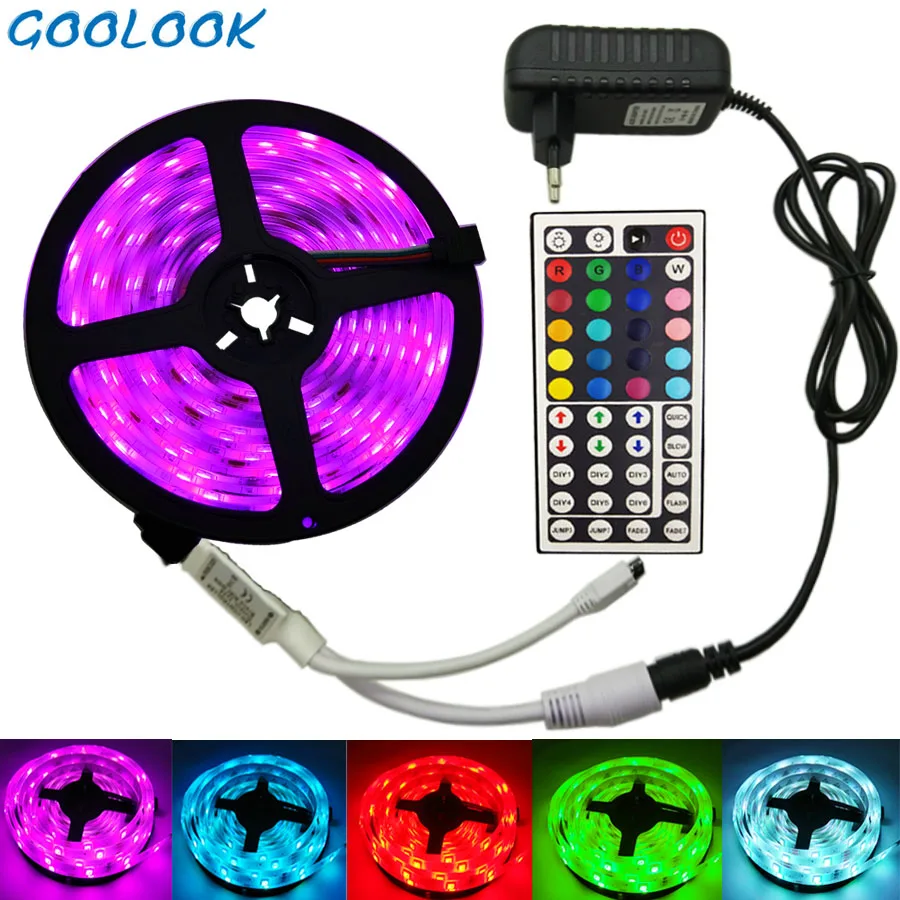 Светодиодная лента RGB SMD 5050 2835 Светодиодная лента 5 м Водонепроницаемая Светодиодная гибкая лента Диодная лента контроллер DC 12 В комплект адаптеров