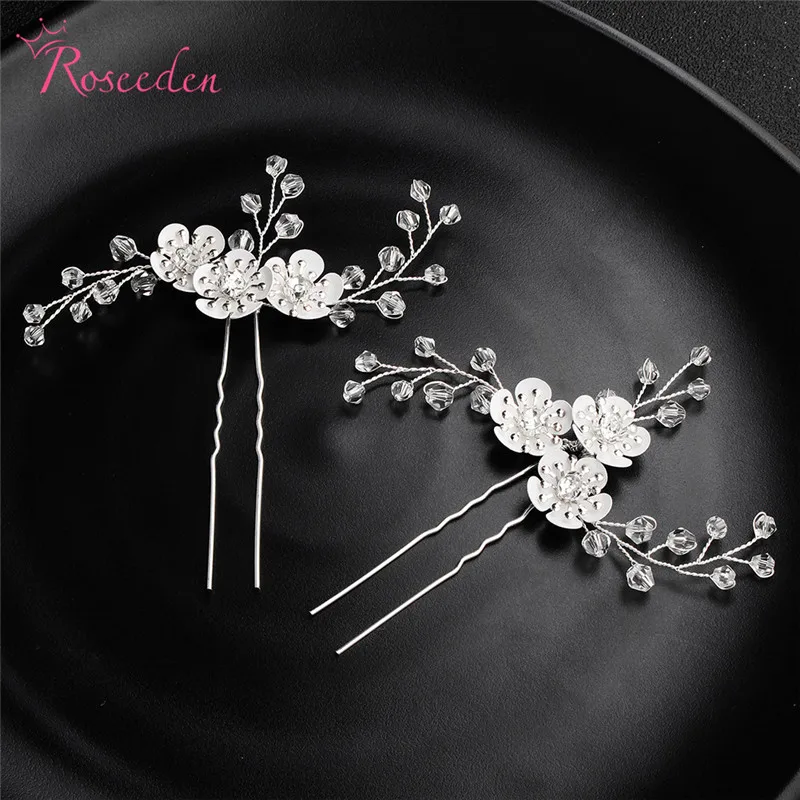 

Women Wedding Hairpins Hair Pins Bridal Hair Accessories Silver Crystal Flower Headpiece Wedding Hair Jewelry RE3394