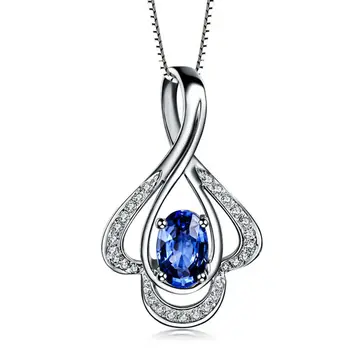 

GVBORI Sapphire Gemstone Diamond Pendant+925 Sterling silver Chain Necklace Fine Jewelry For Women Valentine