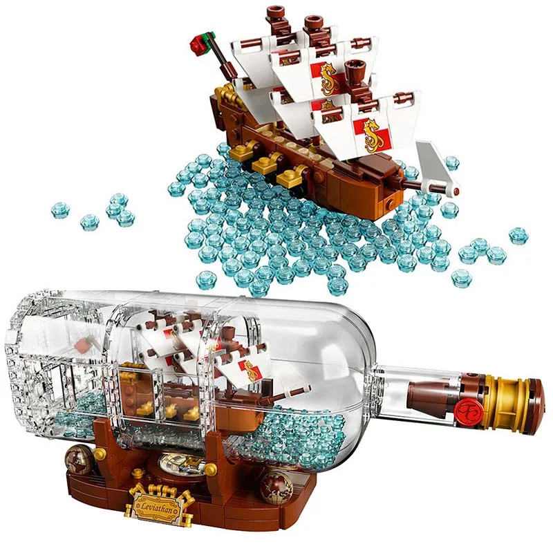 

1078PcsTechnic Idea Caribbean Ship Boat In A Bottle Compatible Legoing 21313 Building Blocks Bricks Toys for Children Toys 11050