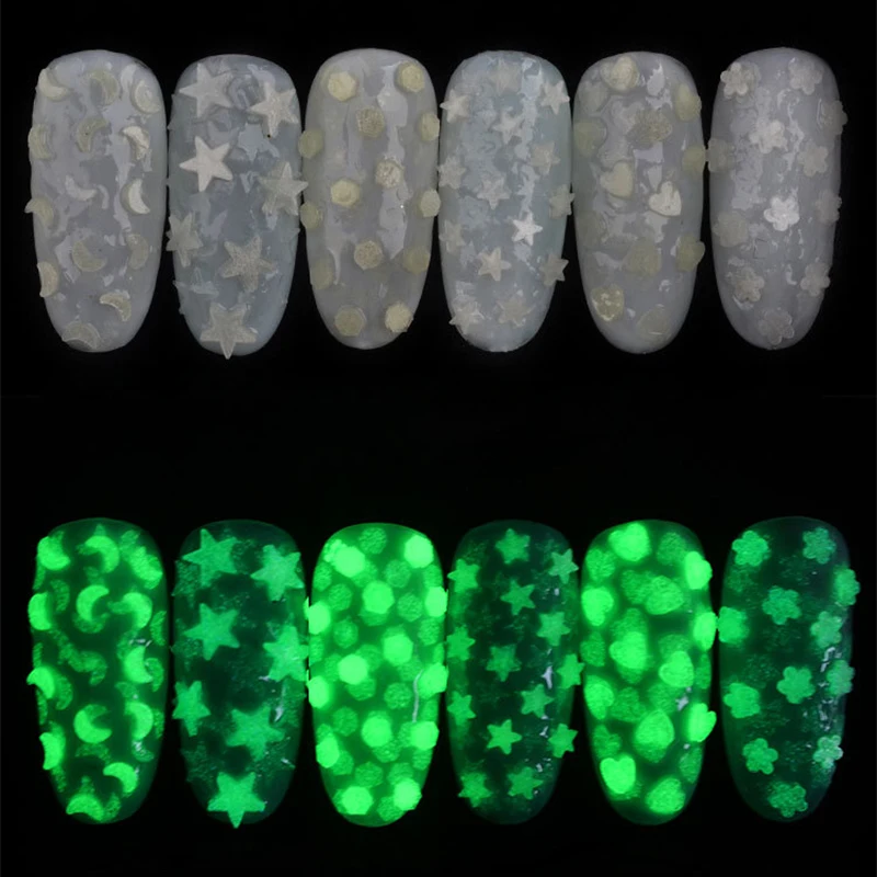 1 коробка светящийся люминесцентный Блестки для нейл Арта(искусство украшения ногтей) сердце ипомея белая узор ультратонкие хлопья мощность светится в темноте ногтей Советы Декор