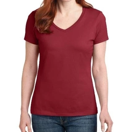 Hanes S04V Ladies Nano-T Cotton V-Neck T-Shirt Vintage Red - Small (1)