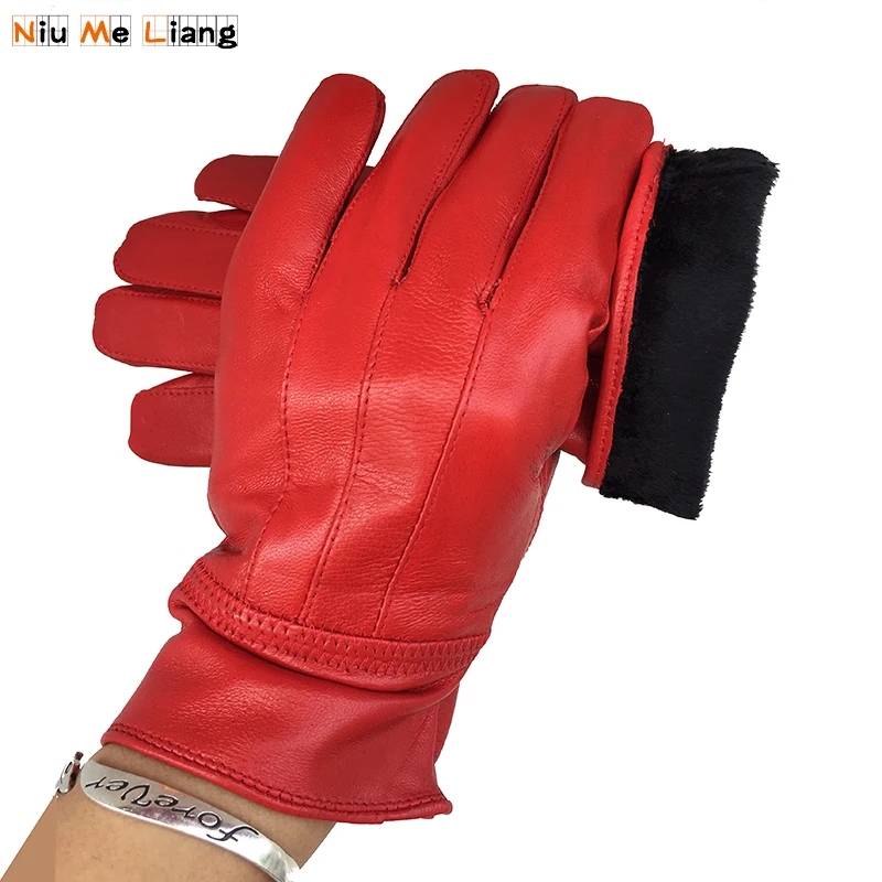 Gift 2018 Women's winter genuine leather gloves Red sheepskin gloves autumn and winter fashion female windproof gloves G17