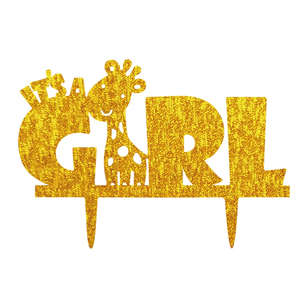 

Solid It's A Girl Giraffe Silhouette Cake Toppers Cake Flags Baby Shower Birthday Decorations