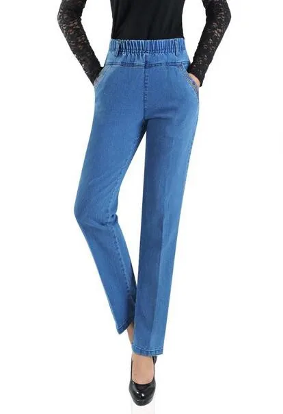 Новые весенне-осенние джинсы с вышивкой Женские Высокая с эластичной талией плюс размеры для женщин длинные штаны T914