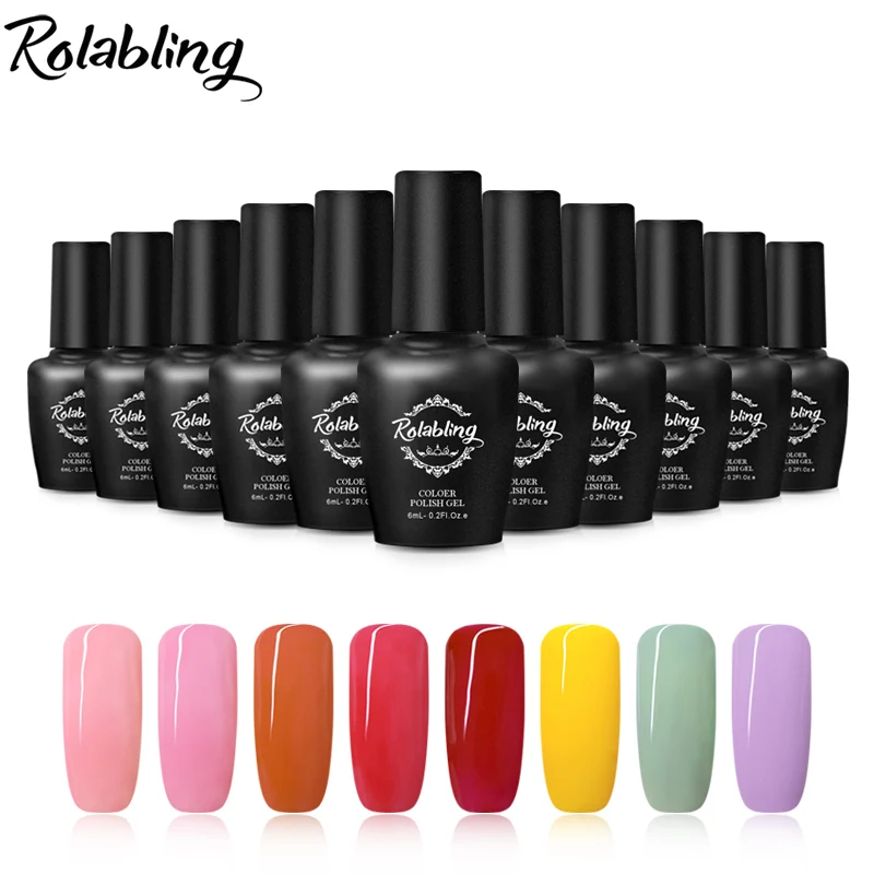 

Rolabling 6ML Nail Gel Polish Glue Lacquer Top Base Coat UV LED Lamp Soak Off Nail Art Manicure Semi Permanent Varnish Lacquers