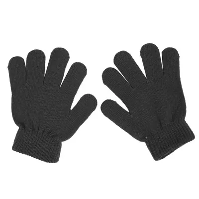 Горячая Распродажа, милые зимние перчатки для маленьких мальчиков и девочек, однотонные вязаные эластичные варежки#330 - Цвет: Черный