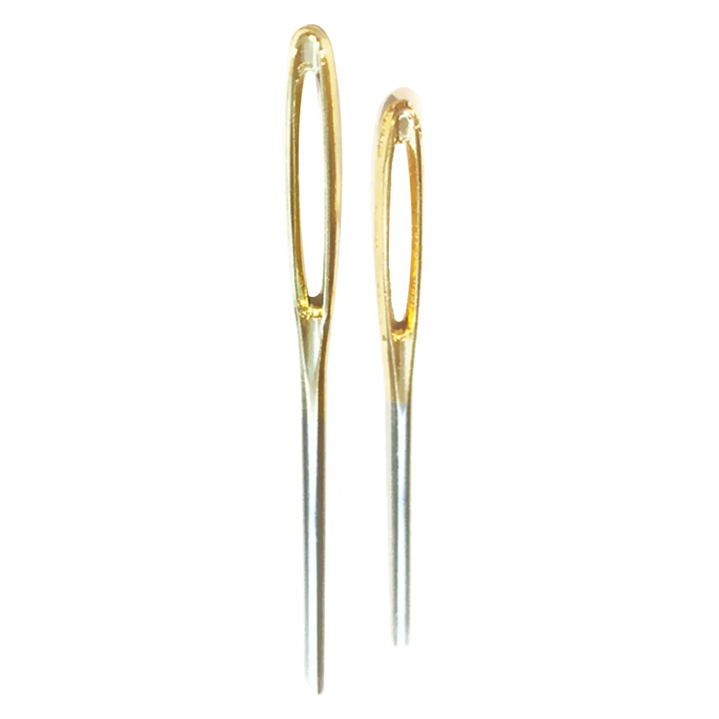2pcs Large Eye Blunt Needles Stainless Steel Threader Tweezers Insert Elastic Sewing Tools DIY Cross Stitch Weaving Supplies