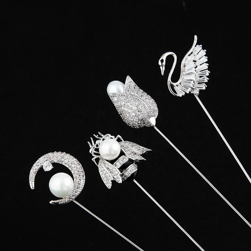 

New Silver Micro Pave AAA Cubic Zirconia Bee Sean Stick Pin Brooch Lady Lapel Pin Jewelry Accessories Gift