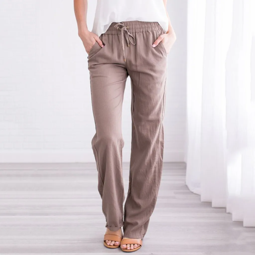 

Fashion Women Solid Lace Up Cotton And Linen Trouser Brief Casual Daliy Long High Quality Female Pants pantalon femme