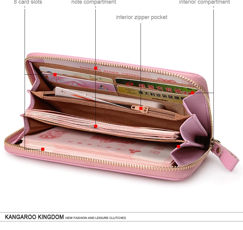 Кенгуру Королевство Роскошные брендовые Для женщин Женские Кошельки Пояса из натуральной кожи Длинные молнии сцепления кошелек визитница