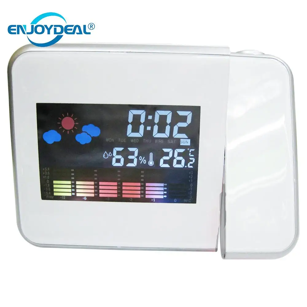 Digital LCD Night Light Projector Desk Thermometer Hygrometer Alarm
