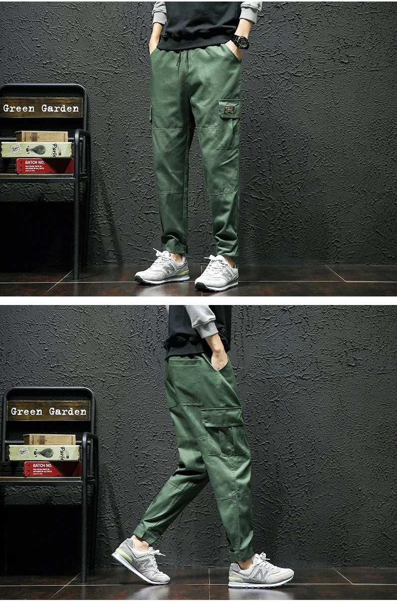 Мужские армейские зеленые брюки-карго, Мужские штаны для бега, военные Хлопковые Штаны, хип-хоп штаны-шаровары, мужские уличные брюки до щиколотки