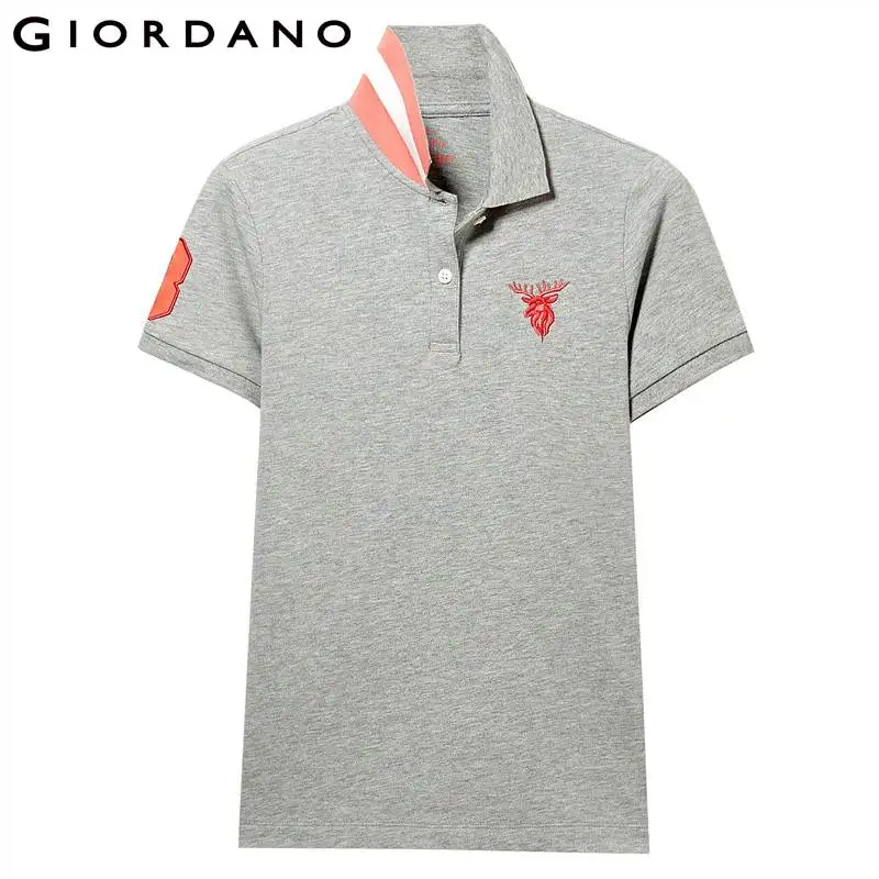 Giordano женская футболка Polo с короткими рукавами и вышивкой оленьей головы на груди, выполнена из хлопка и спандекса, есть несколько цветов и моделей данной футболки - Цвет: 03Grey